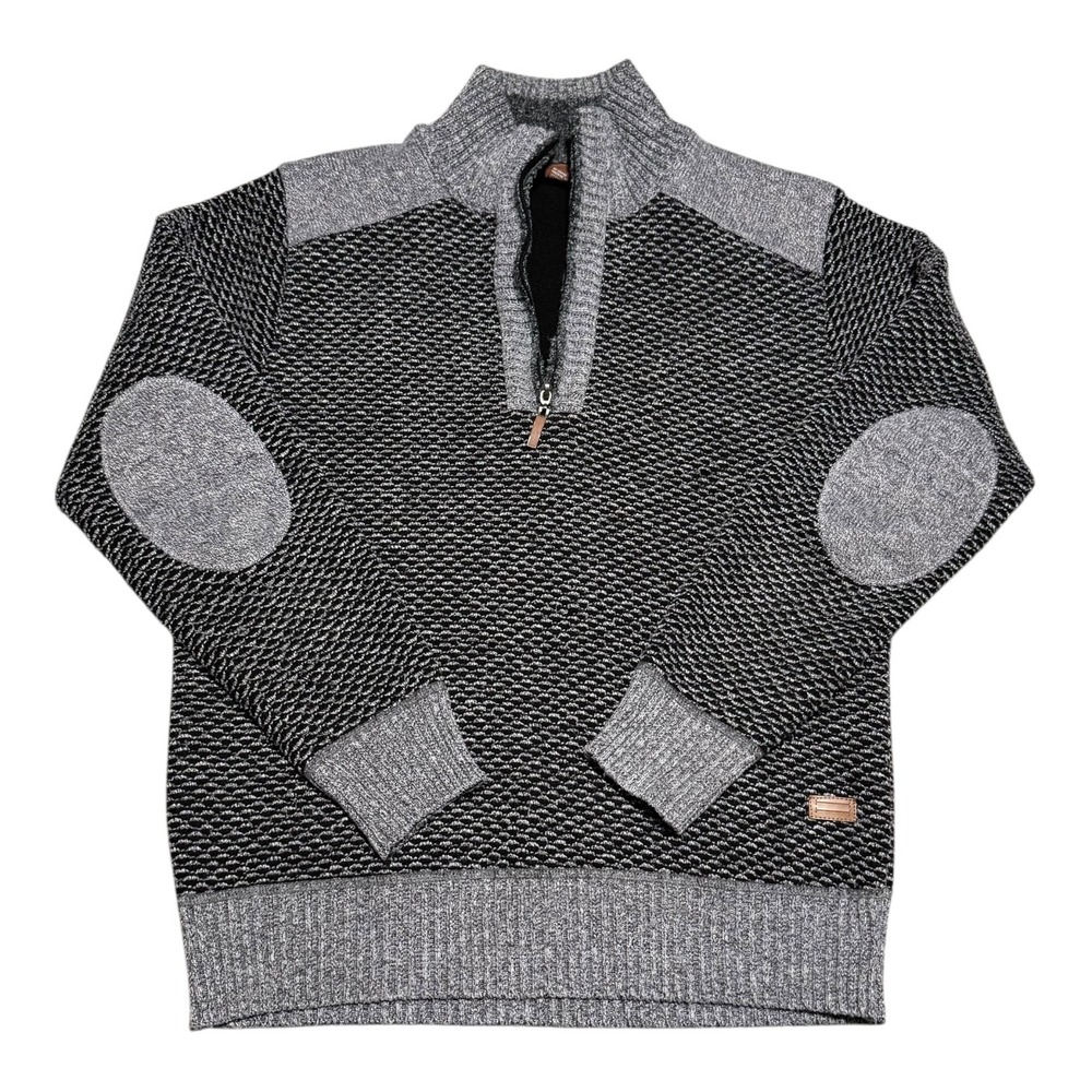 Usicon Cotton Blend Gray/Black Oversized 1/4 Zip Sweater Men's Small Elbow Patch